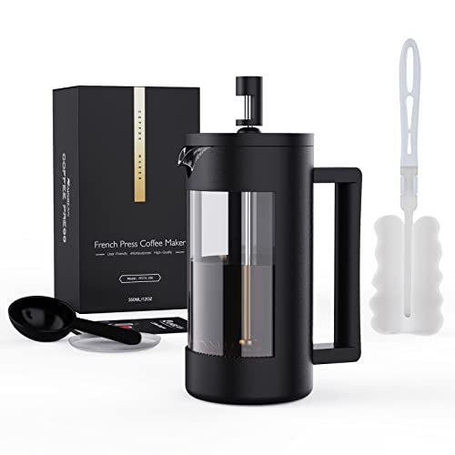 French Press Coffee Maker 21 oz, Camping Plastic Glass French Coffee Press, Medium Size Tea and Frothed Milk Press,100% BPA Free Prensa Francesa, Rust-Free and Dishwasher Safe (Black)