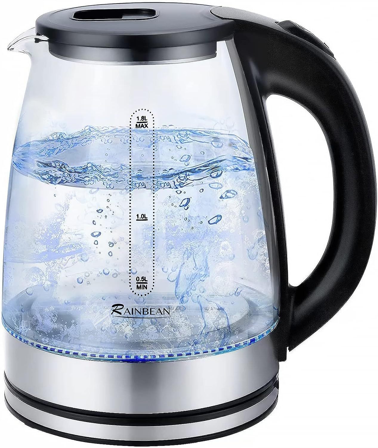 Electric Kettle Water Boiler, 1.8L Electric Tea Kettle, Wide Opening Hot Water Boiler With LED Light, Auto Shut-Off & Boil Dry Protection, Glass Black