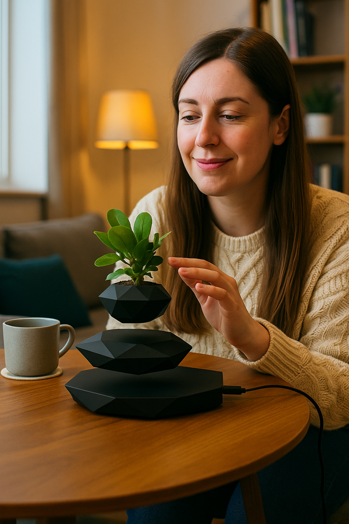 Man with Levitating Floating Bonsai Pot