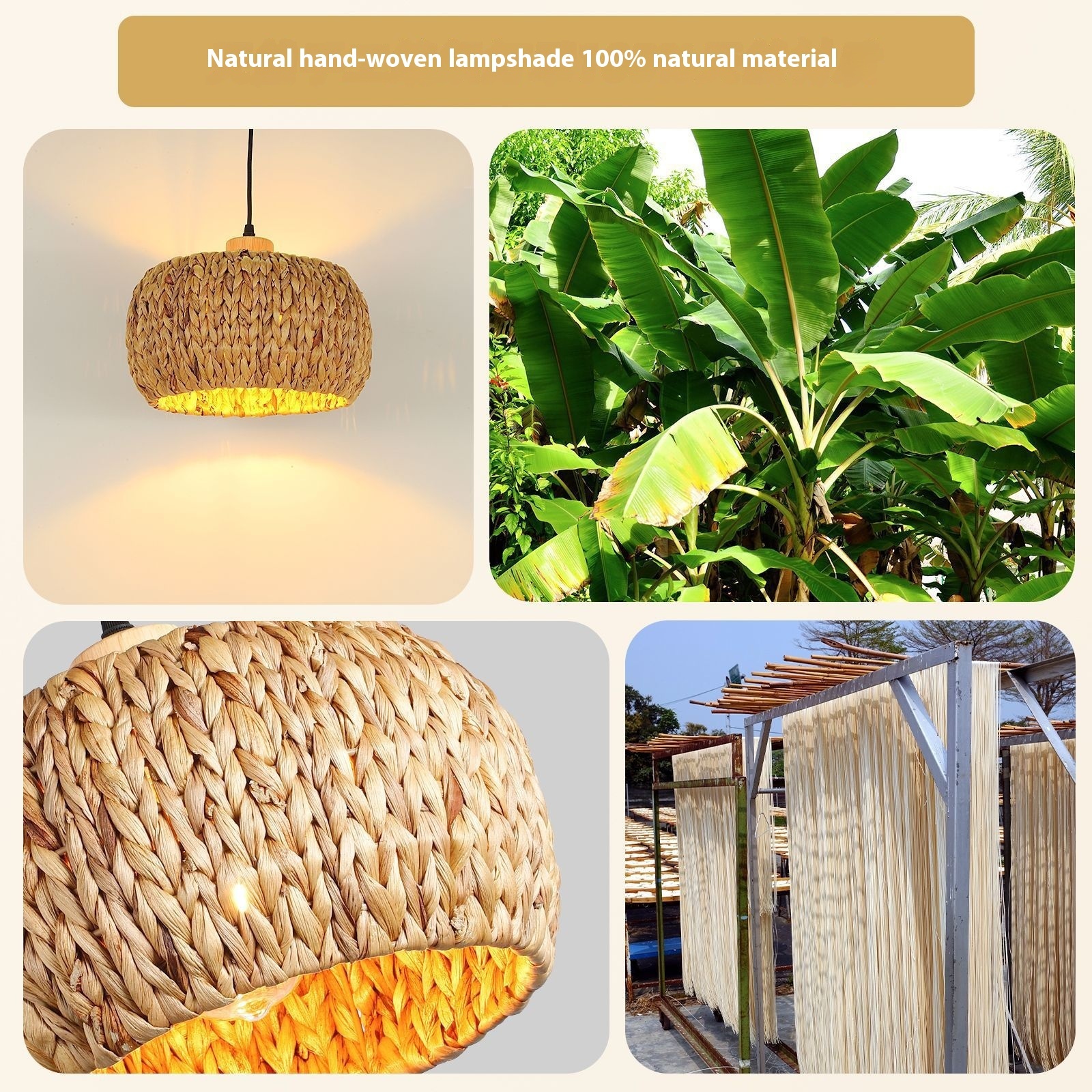 Handwoven rattan bamboo chandelier with warm glow, showcasing natural materials, ideal for dining room or kitchen decor in European rustic style.