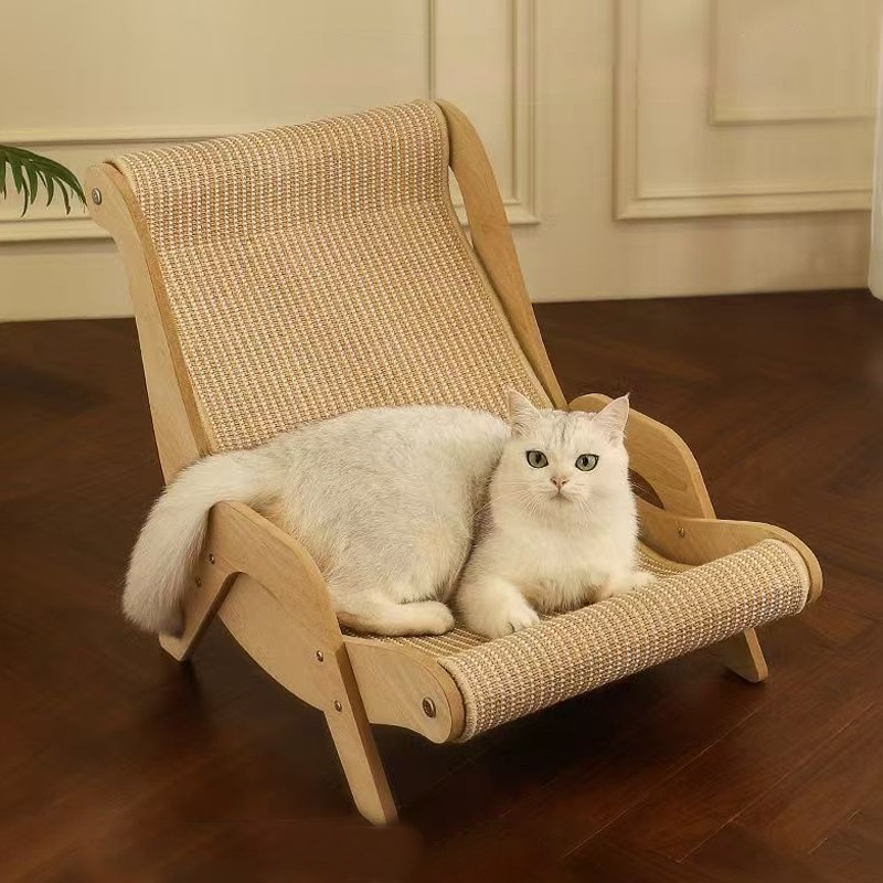 Aura-Pro-Architectural-Sisal-Pet-Lounge-Daybed Aura Pro Architectural Sisal Pet Lounge and Daybed in polished timber featuring an adjustable ergonomic kitten hammock.