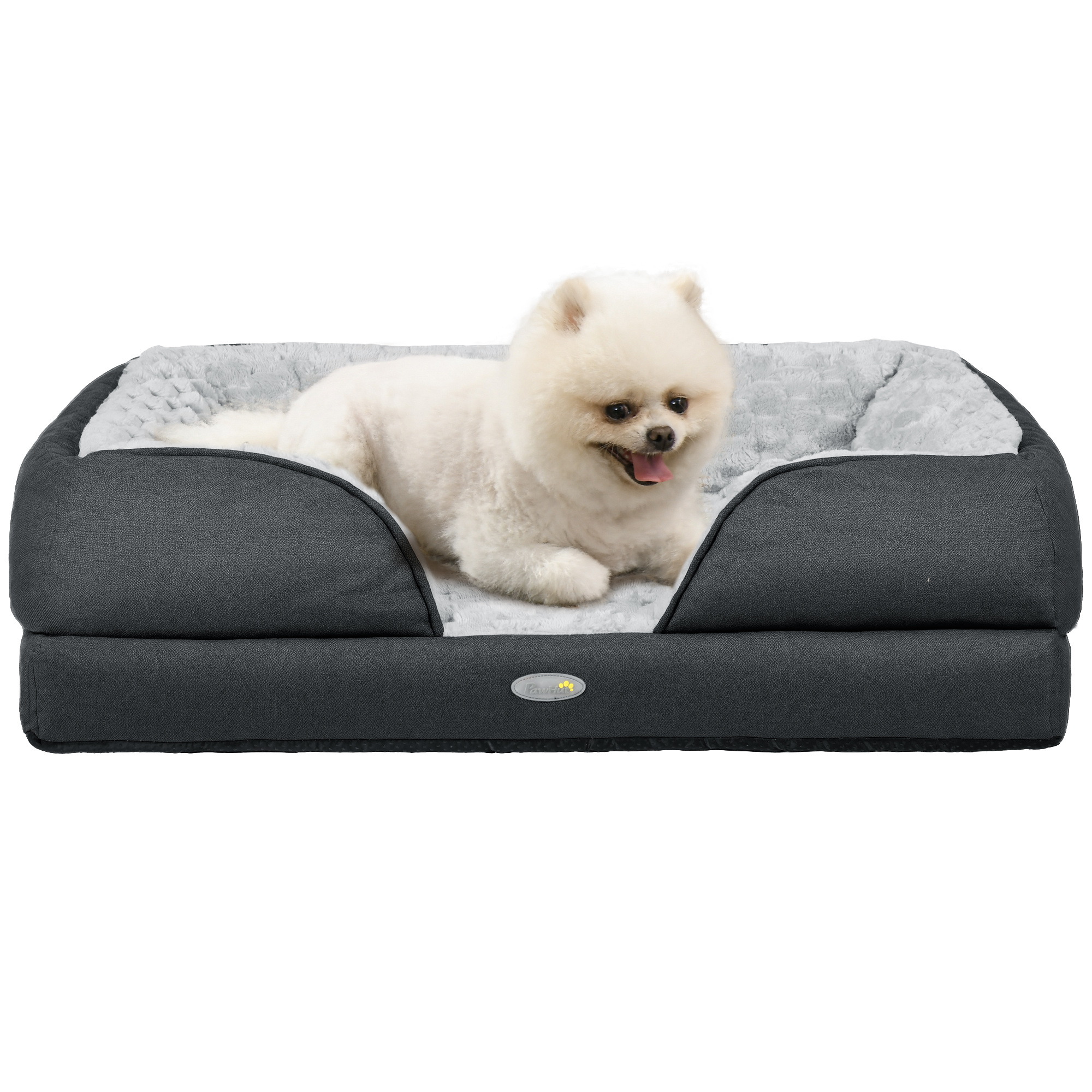 Orion-Luxury-Calming-Pet-Mattress Orion Luxury Calming Pet Mattress in charcoal grey styled in a minimalist modern living room setup.