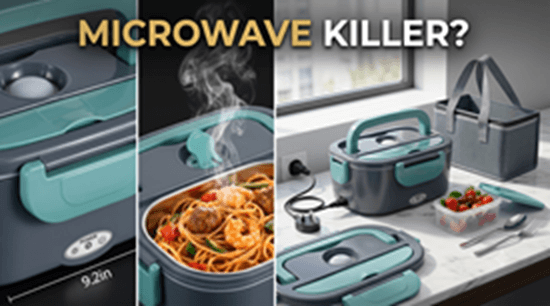 Aura Pro Portable Electric Heated Lunch Box with its 1.5L stainless steel inner box, 60W power cords, and insulated carry bag.