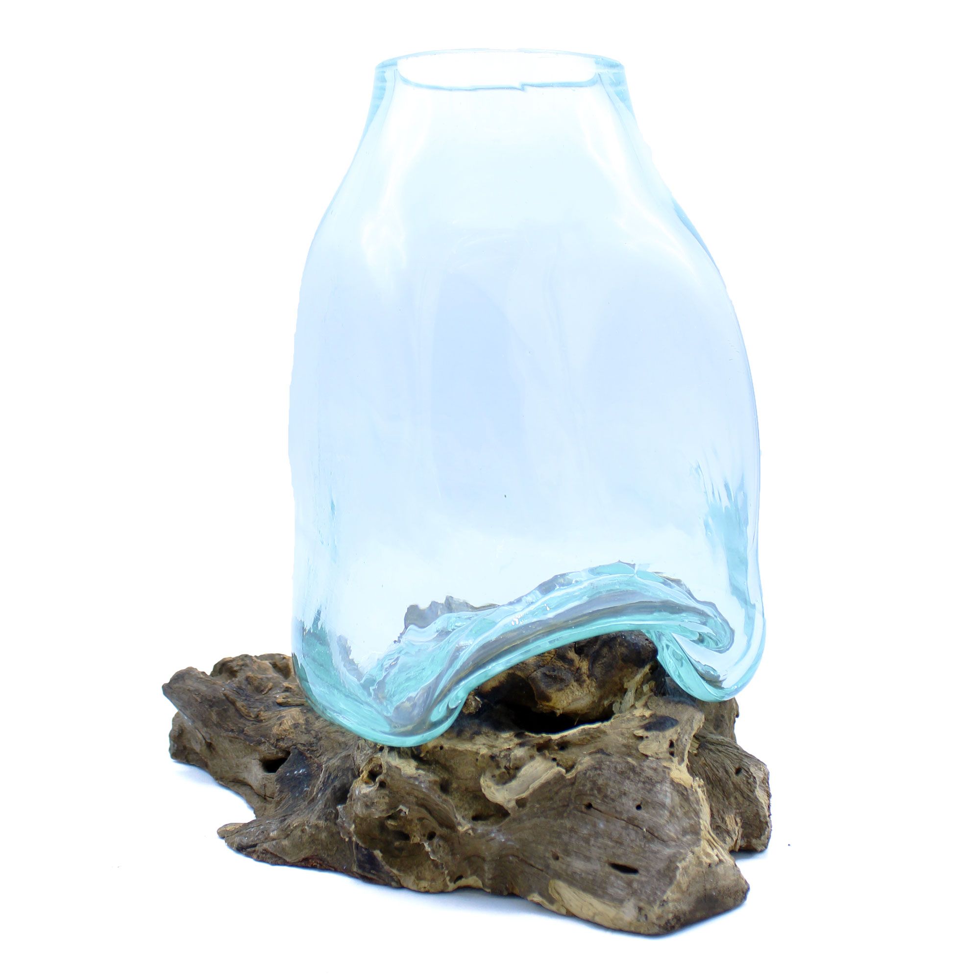 Aero Sculptural Molten Glass and Gamal Root Vase displayed as a luxury terrarium bowl in a premium UK home.