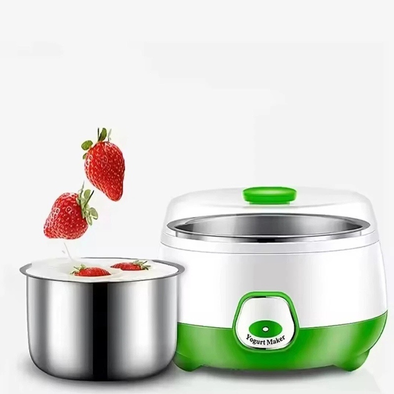 Aura Pro Smart Organic Yogurt Maker in white showing a batch of thick fresh homemade yogurt on a modern kitchen countertop.