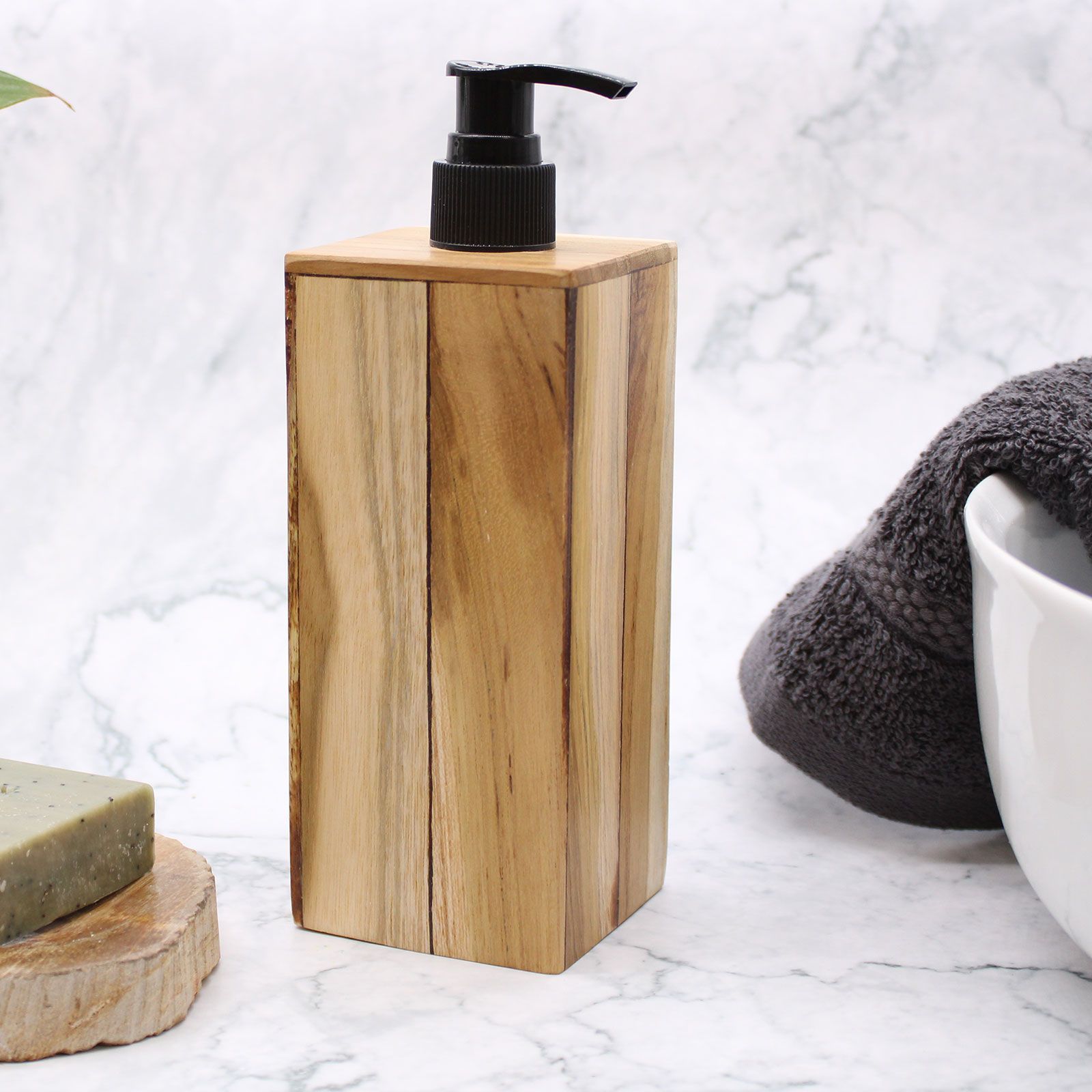 Orion Teakwood Soap Dispenser – Square Orion Handcrafted Teakwood Soap Dispenser, square design