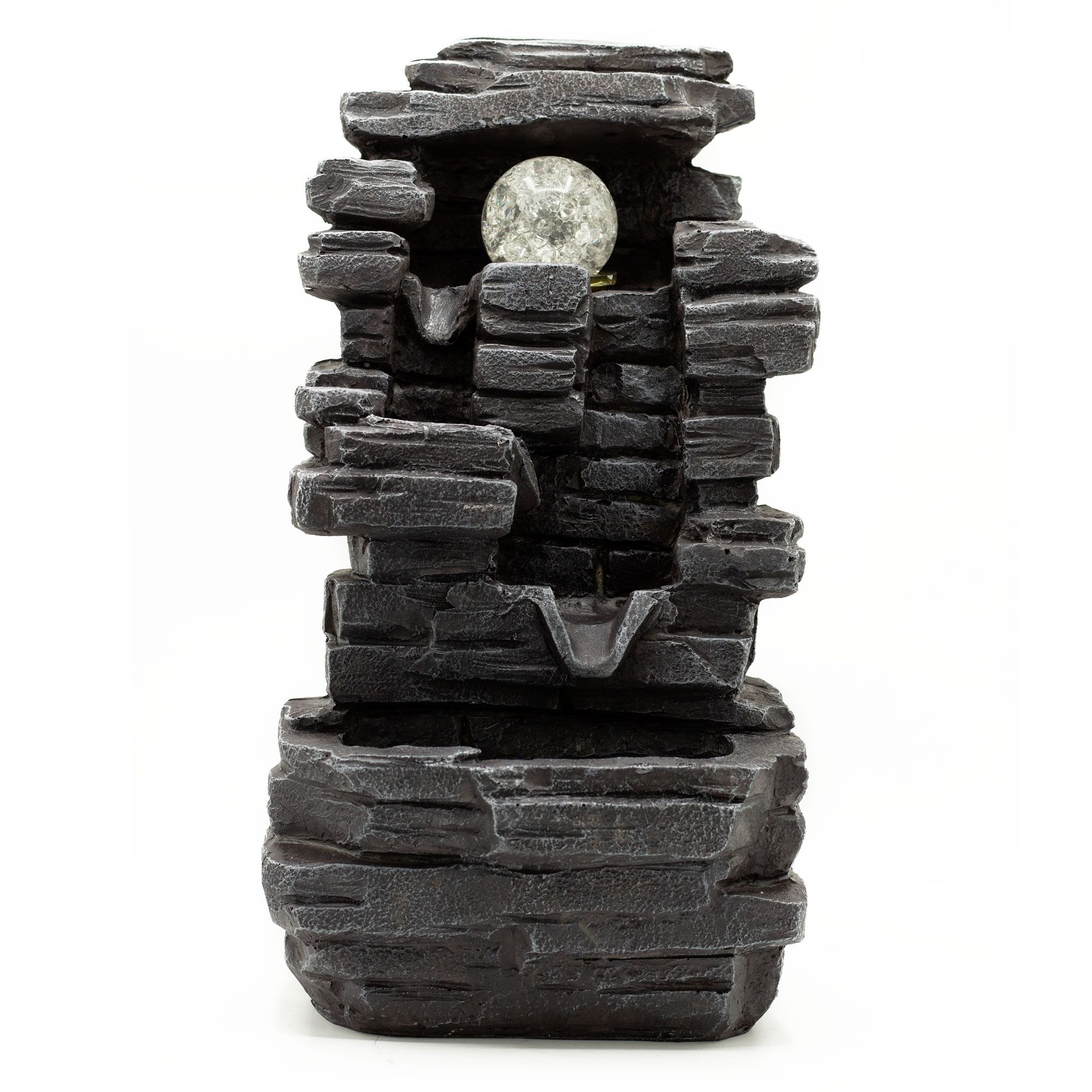 Orion™ Cascading Slab Rock Water Feature Orion Cascading Slab Rock Water Feature with crystal sphere