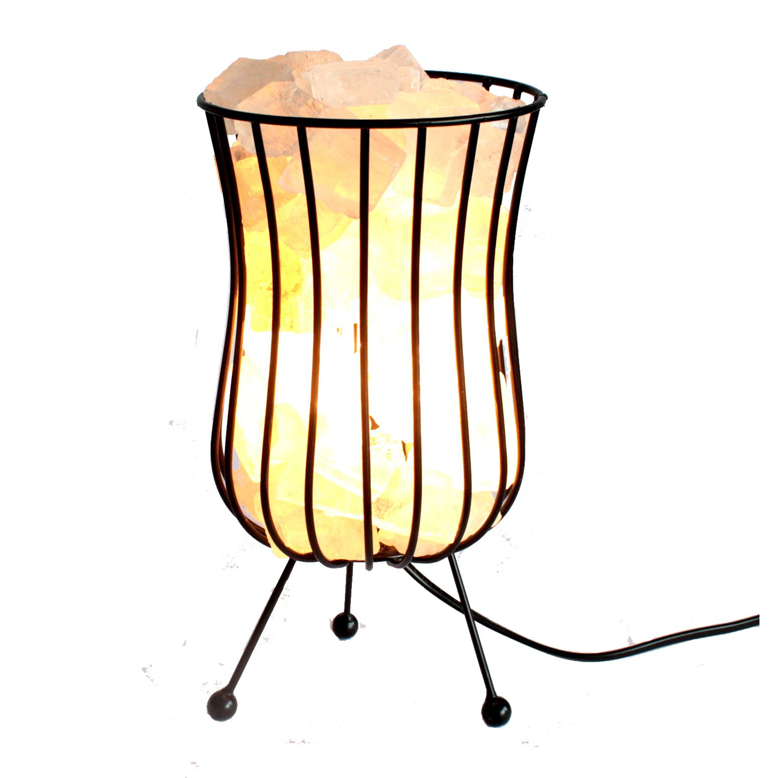 Orion™ Amber Salt Rock Table Lamp Orion Amber Salt Rock Table Lamp glowing warm light on wooden shelf