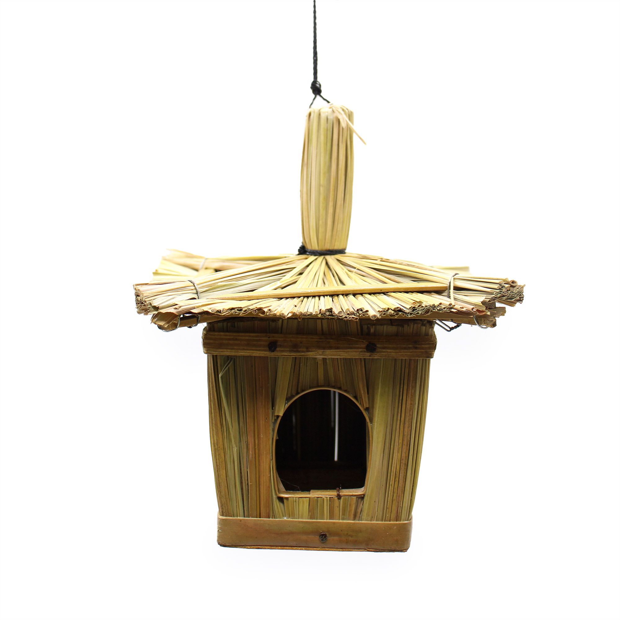 Orion Seagrass Bird House Small Square hanging outdoors