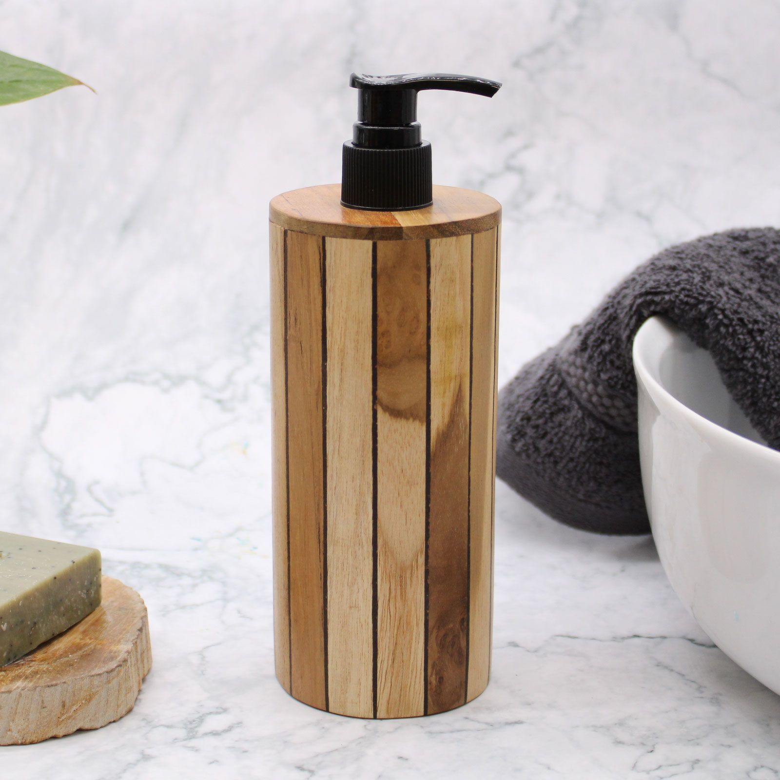 Orion Teakwood Soap Dispenser – Round Orion Handcrafted Teakwood Soap Dispenser, round design