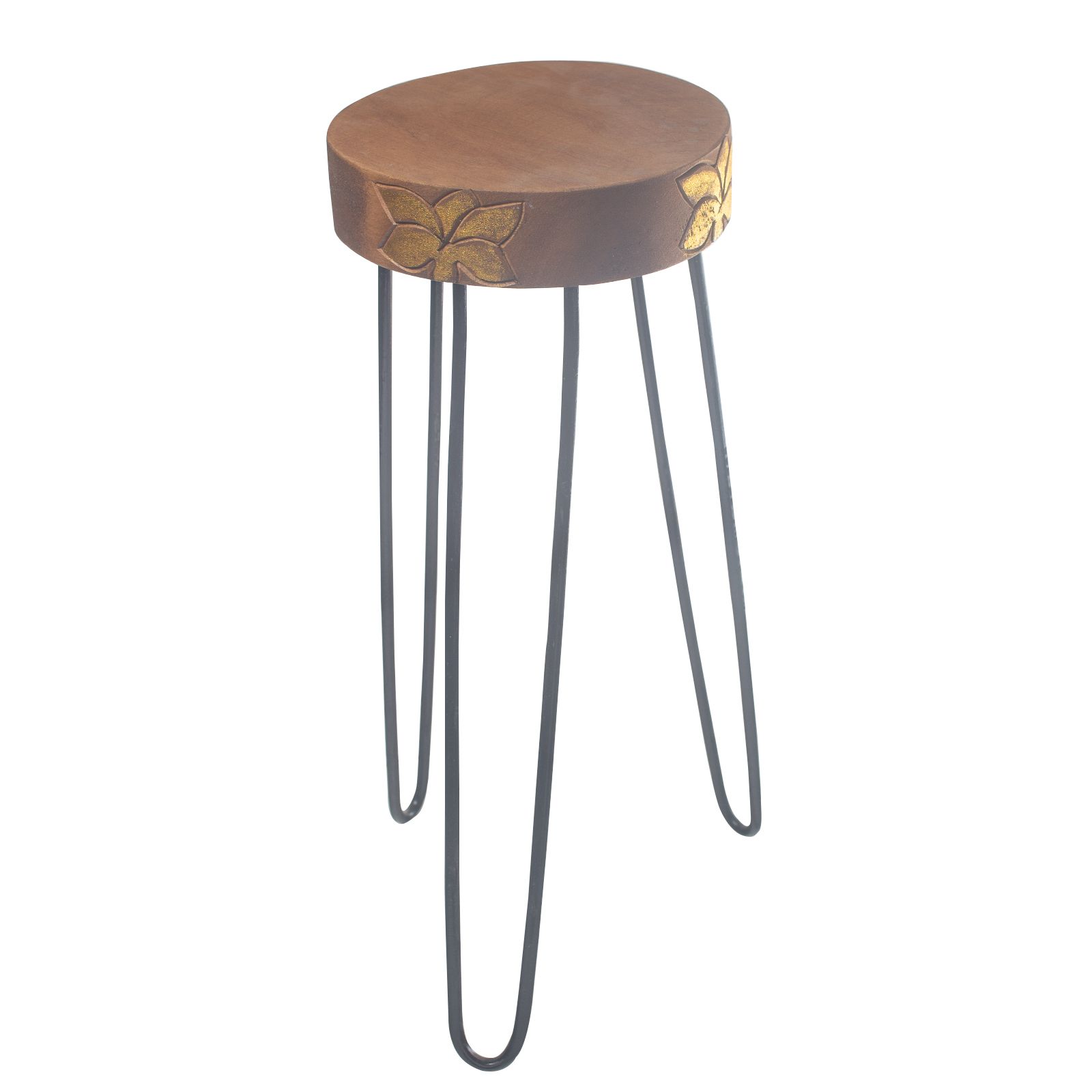Orion™ Handcrafted Albasia Wood Plant Stand — Natural & Gold Orion Handcrafted Albasia Wood Plant Stand natural finish with gold detail