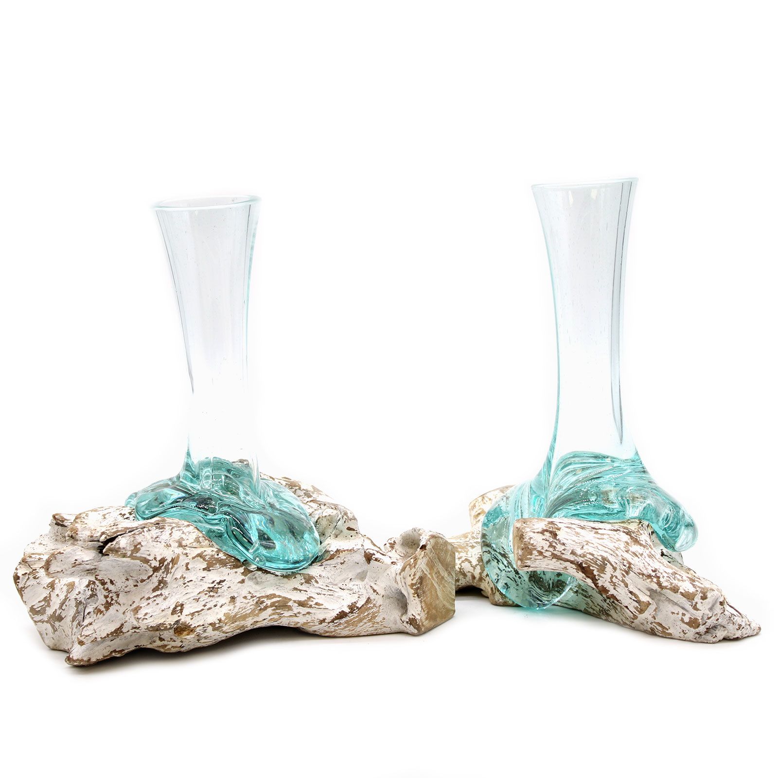 Aero™ Sculptural Molten Glass Vase - Medium A taller vase silhouette from our Aero™ collection — hand-blown glass fused over a natural whitewash wood base, ideal for dried stems or as a standalone sculptural piece.