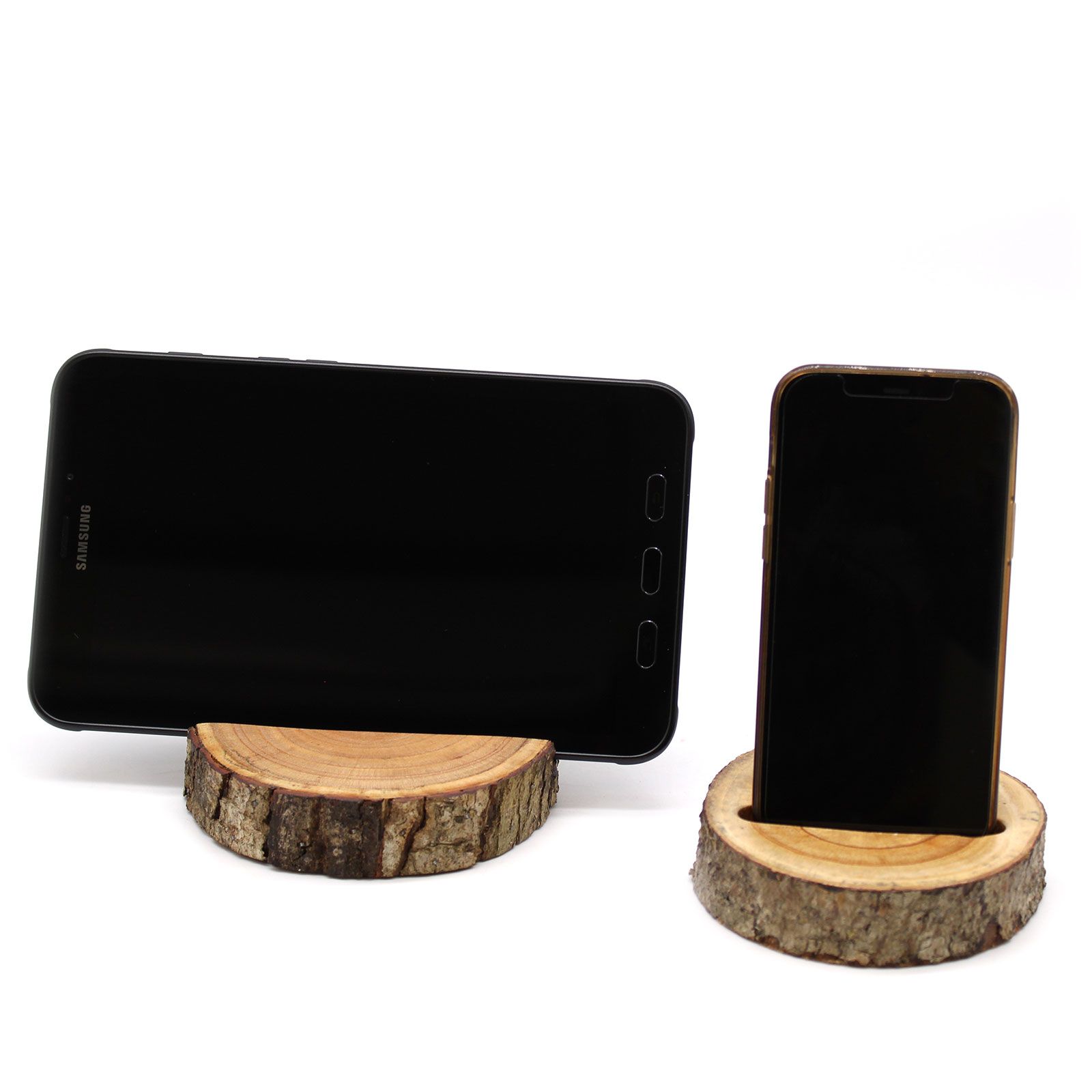 Orion Natural Log Slice Phone Stand Orion Natural Log Slice Phone Stand with bark edge