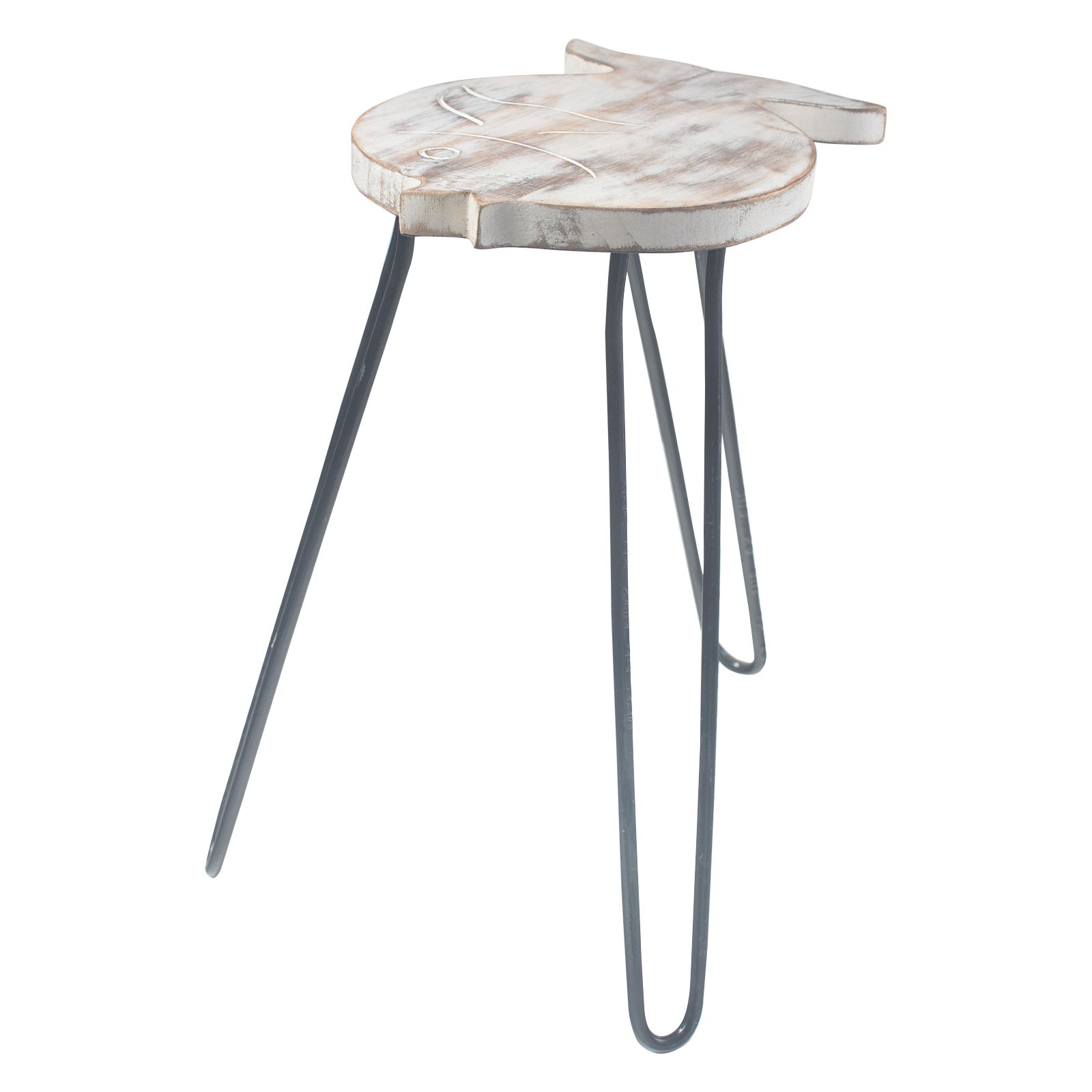 Orion Albasia Wood Fish-Shaped Plant Stand Whitewash