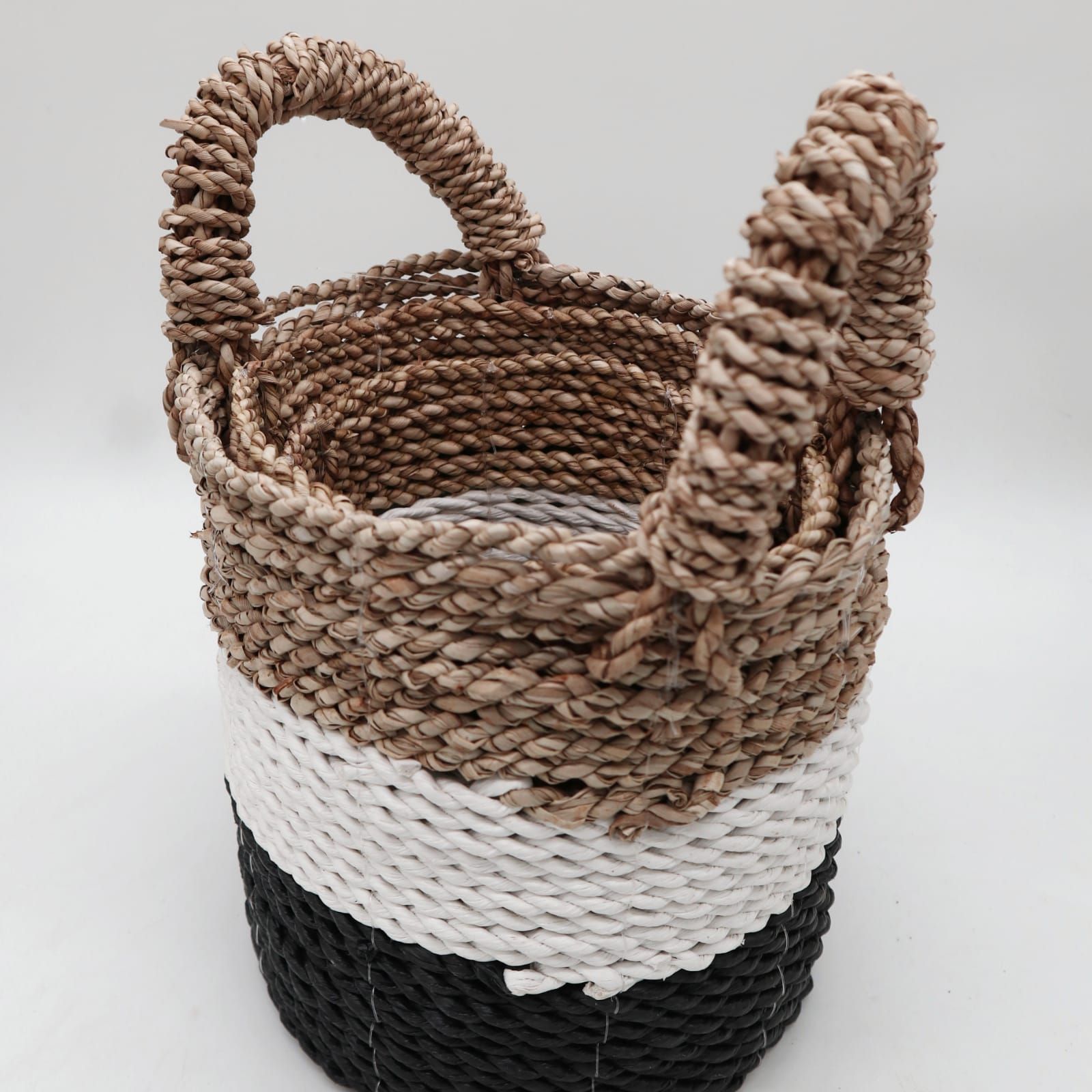 Orion Handcrafted Seagrass Basket Trio in dark grey
