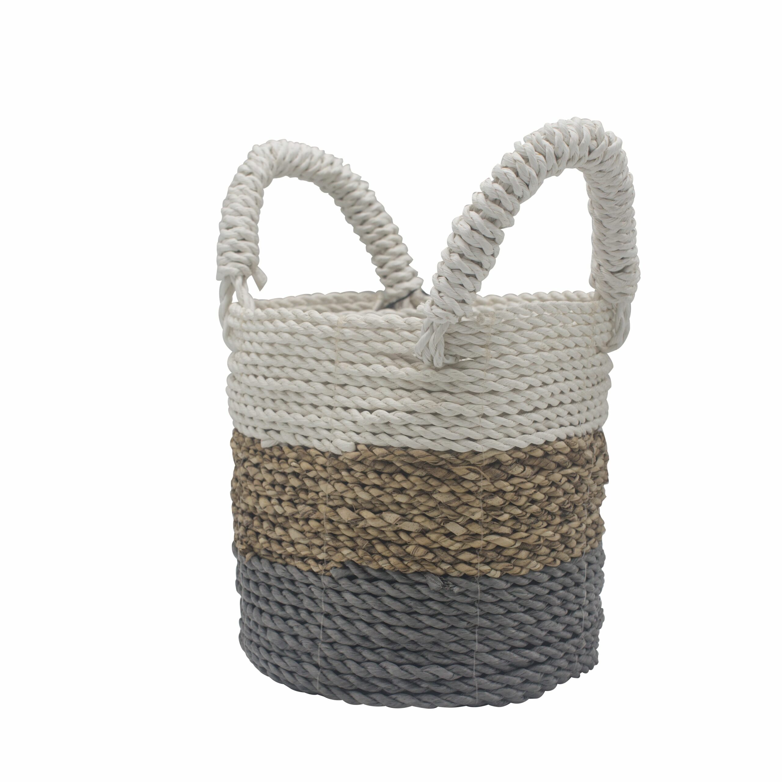 Orion Seagrass Basket Trio – Grey, Natural & White Orion Handcrafted Seagrass Basket Trio in grey, natural and white
